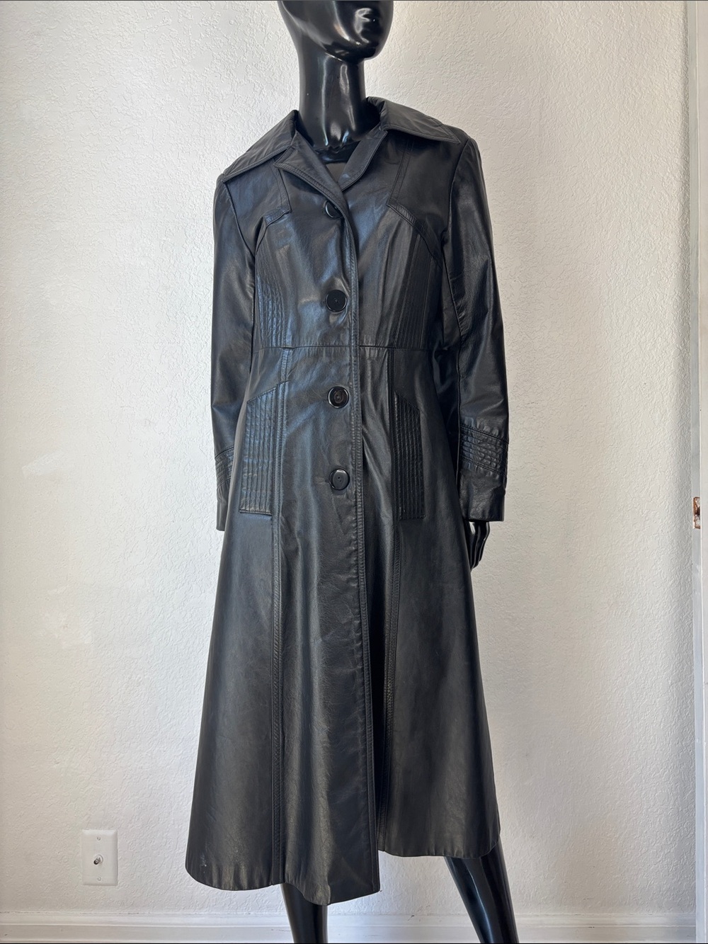 Classic Black Long Leather Coat
